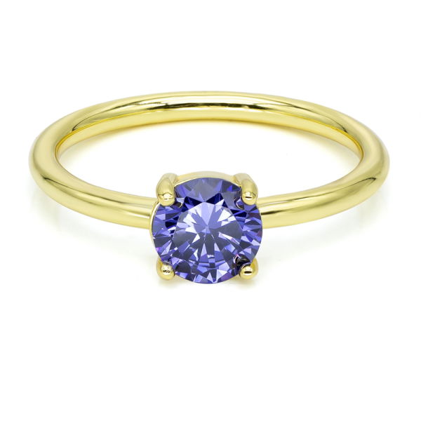 Damenring Zirkonia Tansanit Rund Silber 925 vergoldet - 6mm