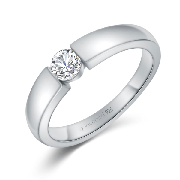 Lovebird Damenring Silber 925 rhodiniert - Zirkonia 4mm - Oben 3,7mm breit