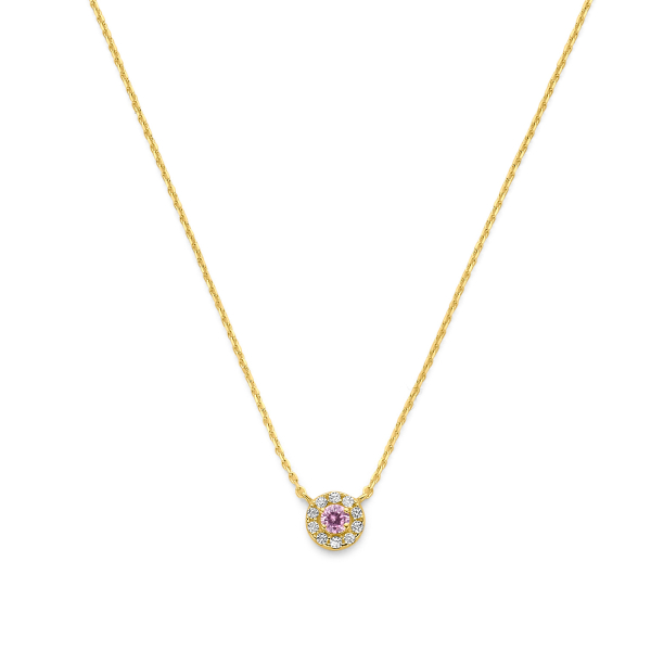 Collier Zirkonia weiß und rosa Gold 585 - Ankerkette 43cm