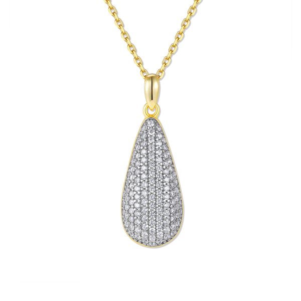 Collier Drop mit Zirkonia Silber 925 vergoldet - Drop 19,0x9,0mm