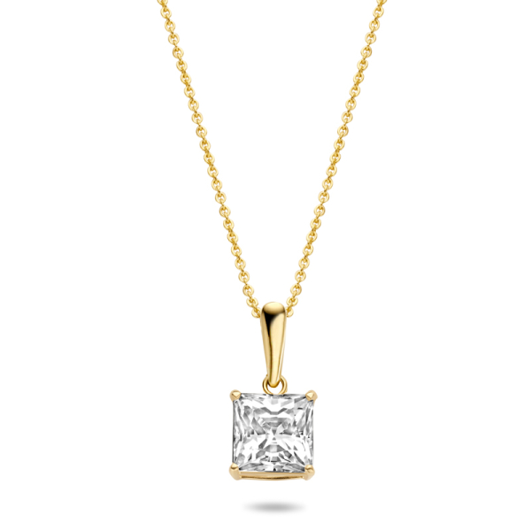 Collier mit Anhänger Zirkonia Gold 585 - 6x6mm, 4 Stotzen - Bild 2