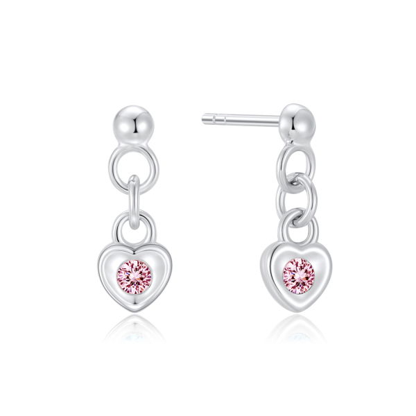Ohrstecker Herz Silber 925 rhodiniert - Zirkonia pink - Mit Halbkugel