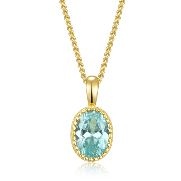 Collier mit Anhänger oval Zirkonia aqua Silber 925 vergoldet - Zirkonia 5x7mm