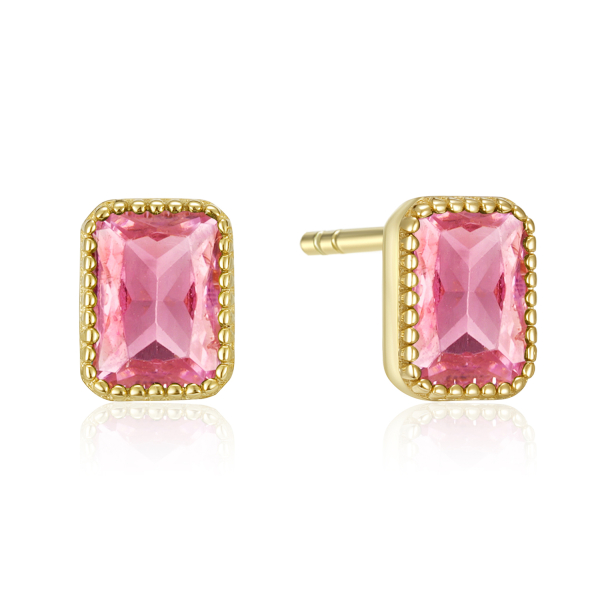 Ohrstecker mit Zirkonia pink Silber 925 vergoldet - Baguette 4x6mm