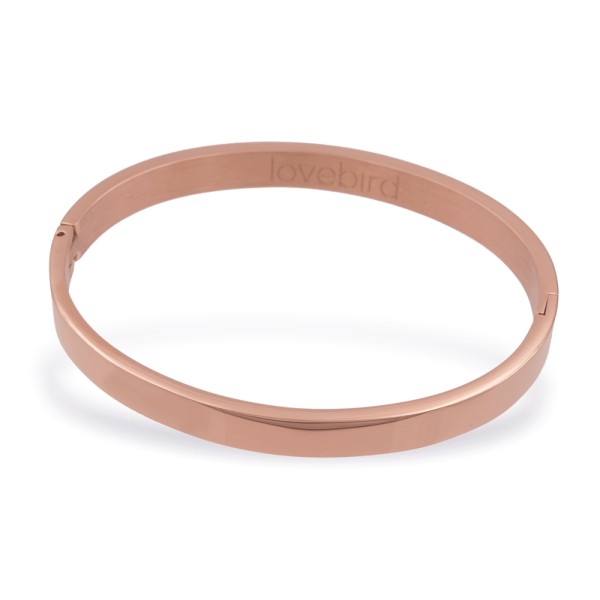 Lovebird Armreif Edelstahl - Roségoldfarbene IP-Beschichtung - 6mm breit - Gravur