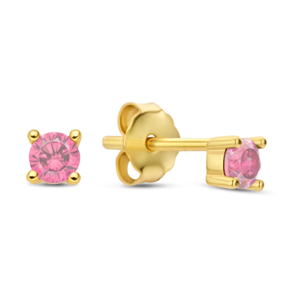 Ohrstecker mit Zirkonia pink Silber 925 vergoldet - Ø 3mm
