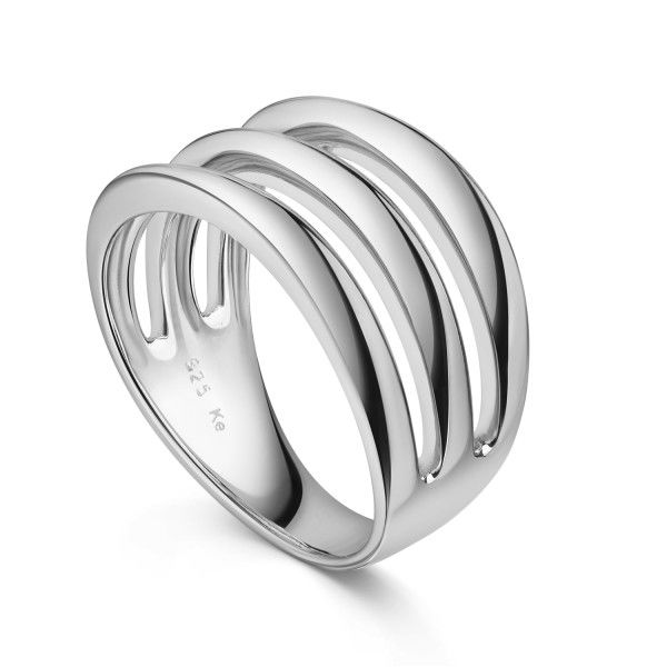 Damenring 3-reihig Silber 925 rhodiniert - Glanz - 11mm breit