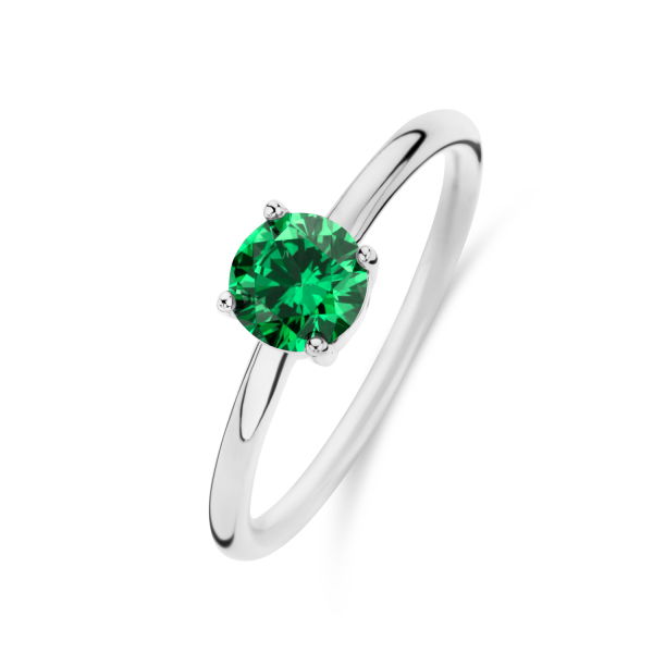 Damenring Zirkonia Smaragdgrün Rund Silber 925 rhodiniert - 6mm