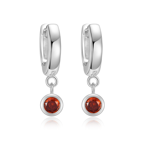 Klappcreolen mit Zirkonia Rot Silber 925 - 12mm x 2,3mm