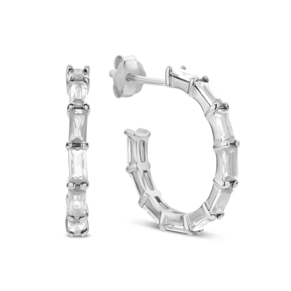 Ohrstecker Creolen Silber 925 rhodiniert - 20 Zirkonia - Weiß