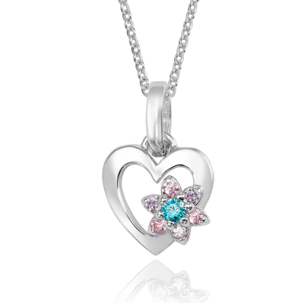 Anhänger Herz mit Blume Silber 925 rhodiniert - 7 bunte Zirkonia