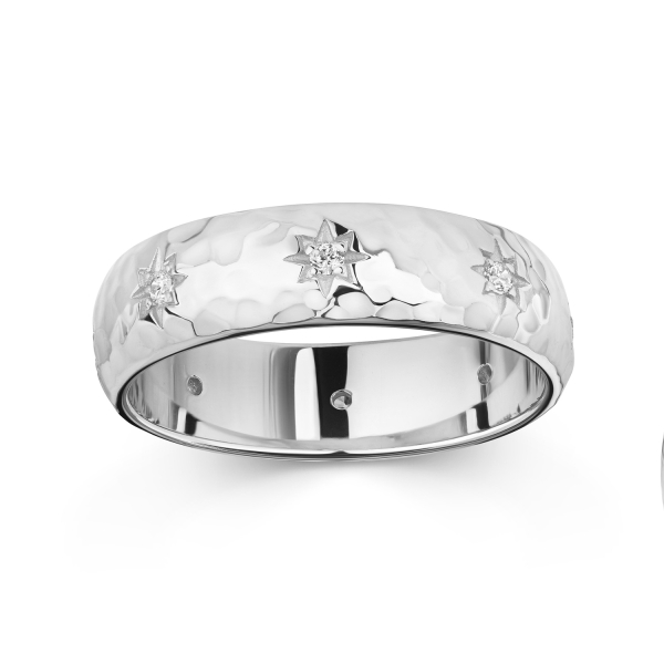 Ring Silber 925 rhodiniert - Hammerschlag - 8 Zirkonia - Bild 2