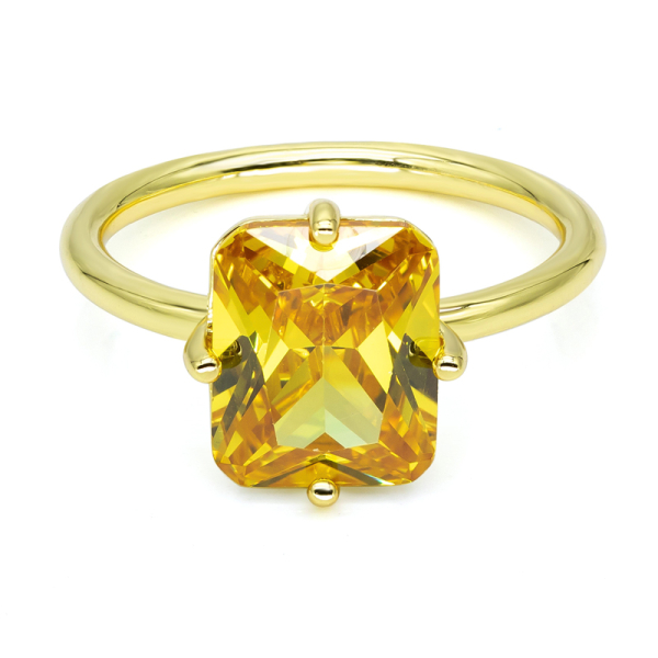 Damenring Zirkonia Citrin Silber 925 vergoldet - 8x10mm