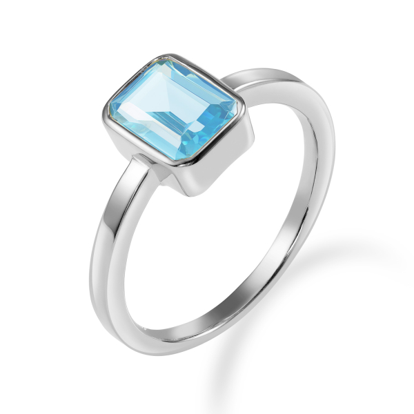 Damenring Oktagon Silber 925 rhodiniert - Stein 8x6mm