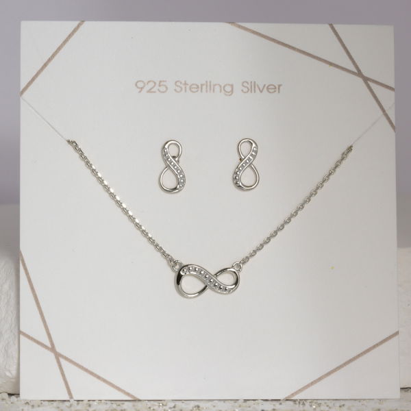 Set Collier & Ohrstecker Endless Silber 925 rhodiniert