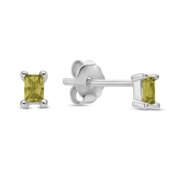 Ohrstecker mit Zirkonia Olivgrün Baguetteschliff Silber 925 rhodiniert - 3x2mm