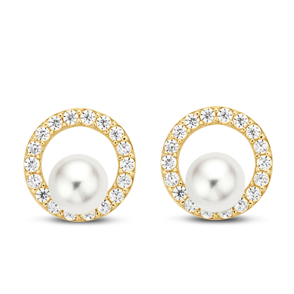 Ohrstecker Süßwasser-Zuchtperle Gold 585 - 36 Zirkonia - Ø 6,6mm