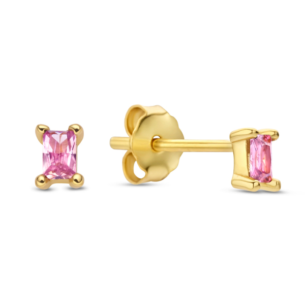 Ohrstecker mit Zirkonia Pink Baguetteschliff Silber 925 vergoldet - 3x2mm