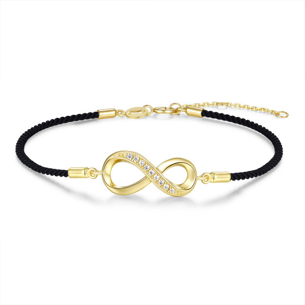 Textilarmband schwarz Silber 925 vergoldet - Infinity-Element - 9 Zirkonia