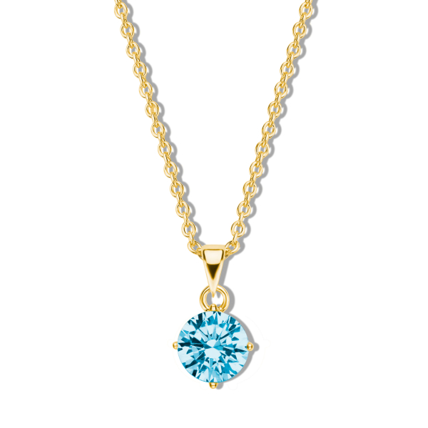 Collier mit Zirkonia hellblau Silber 925 vergoldet - Ø 5mm - Ankerkette
