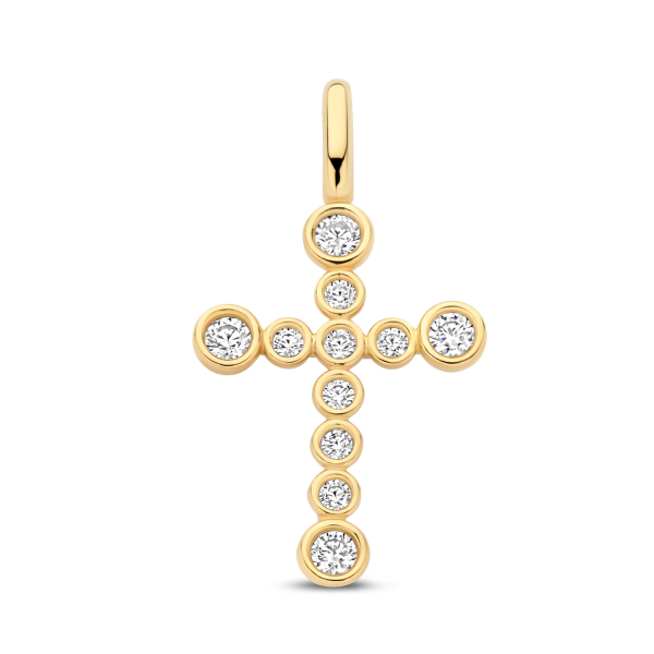 Anhänger Kreuz Gold 585 - 11 Zirkonia - 14,5x10,9mm
