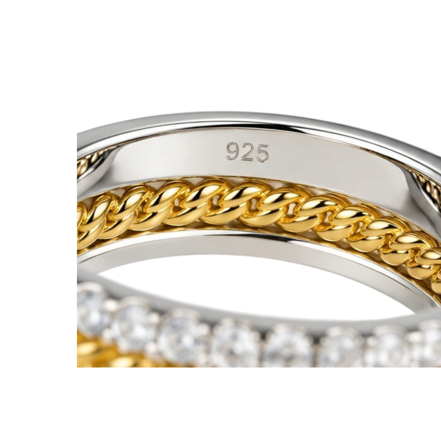 3er Damenring Set Silber 925 Bicolor - 18 Karat vergoldet - 40 Zirkonia - Bild 6