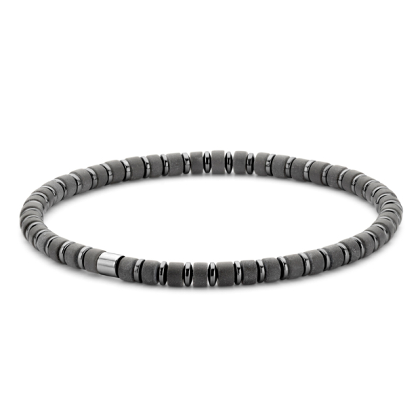 Frank 1967 Armband Edelstahl IPB - Hämatit-Scheiben und schwarze Achat-Perlen