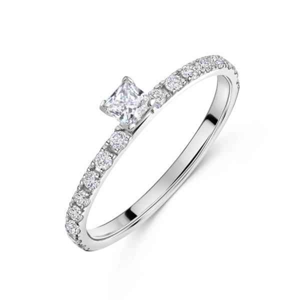 Damenring Silber 925 rhodiniert - 17 Zirkonia - Stein 4x4mm