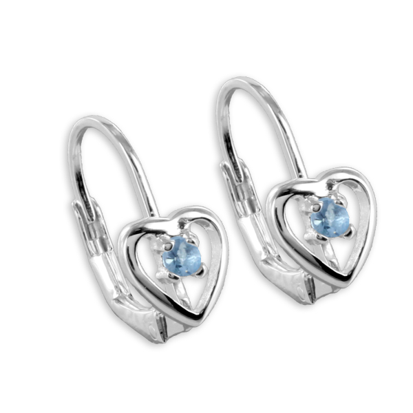Ohrhänger Herz Silber 925 - Kristallstein Hellblau - 14mm hoch
