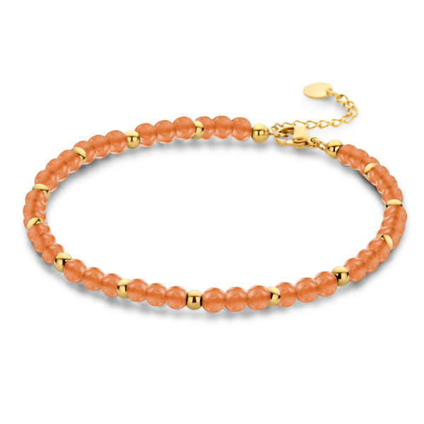 Lovebird Fußkette mit orangem Achat und Edelstahlkugeln - Goldfarbene IP-Beschichtung