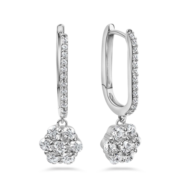 Klappcreolen mit Behang Silber 925 rhodiniert - Zirkonia - Behang 8,5mm