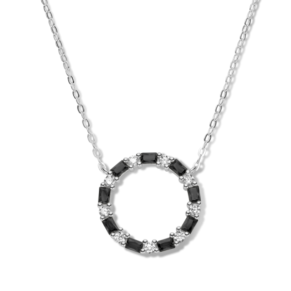 Collier Kreis Silber 925 rhodiniert - 18 Zirkonia weiß und schwarz
