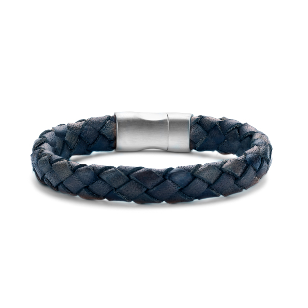 Frank 1967 Armband Echtleder Blau Geflochten Edelstahl IPS - 13mm breit