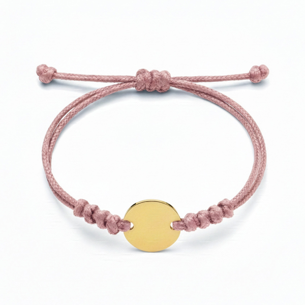 Textilarmband rosa gewachst mit Gravurplatte Edelstahl IPG goldfarben - 16mm