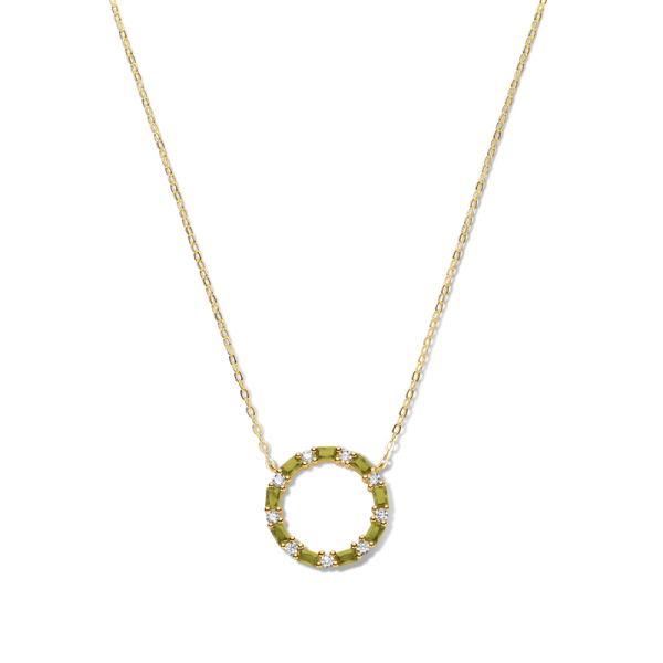 Collier Kreis Silber 925 vergoldet - 18 Zirkonia weiß und olivgrün - Bild 2