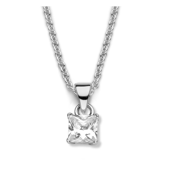 Collier mit Zirkonia Silber 925 rhodiniert - 5x5mm - Kugelkette