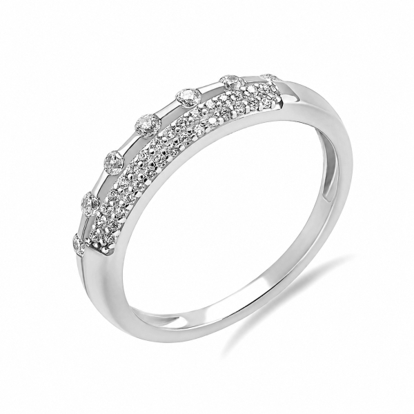 Ring Silber 925 rhodiniert - 38 Zirkonia - Schiene 1,4 auf 4,0mm