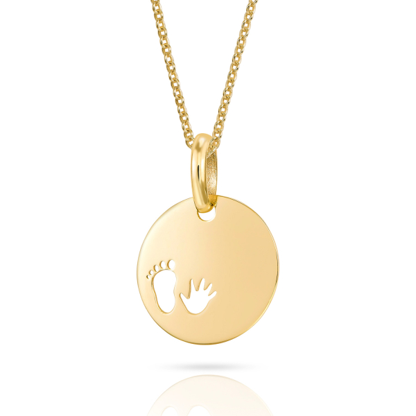 Anhänger Gravurplatte Hand und Fuß Gold 333 - Ø 12mm