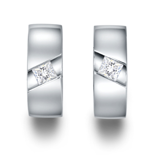 Lovebird Klappcreolen Silber 925 rhodiniert - Zirkonia Princess Cut