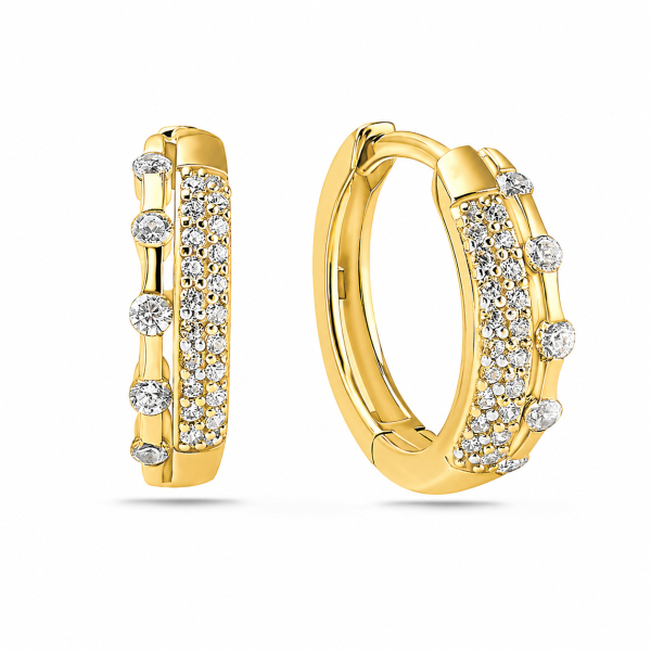 Klappcreolen Silber 925 vergoldet - Ø 14,5mm - 48 Zirkonia - Hochglanz