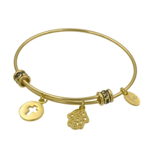Lovebird Charm-Armreif mit Kreuz und Hand Edelstahl - Goldfarbene IP-Beschichtung