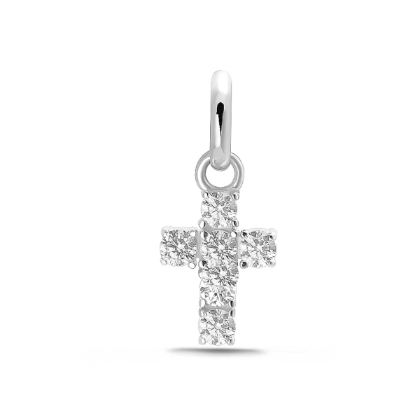 Anhänger Kreuz Silber 925 rhodiniert - 6 Zirkonia - 8,5mm
