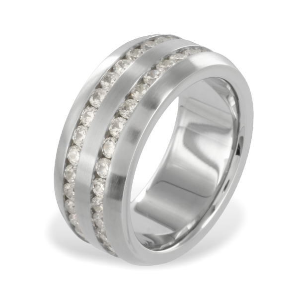 Ring Zirkonia Edelstahl - Kanalfassung zweireihig - 9mm breit