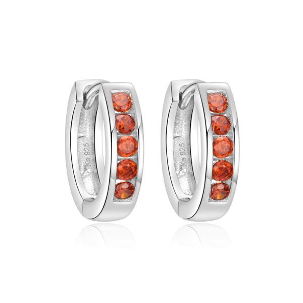 Klappcreolen Silber 925 rhodiniert - 10 Zirkonia rot - Ø 12mm