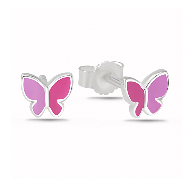 Ohrstecker Schmetterling Silber 925 rhodiniert - Lack in Rosa und Pink