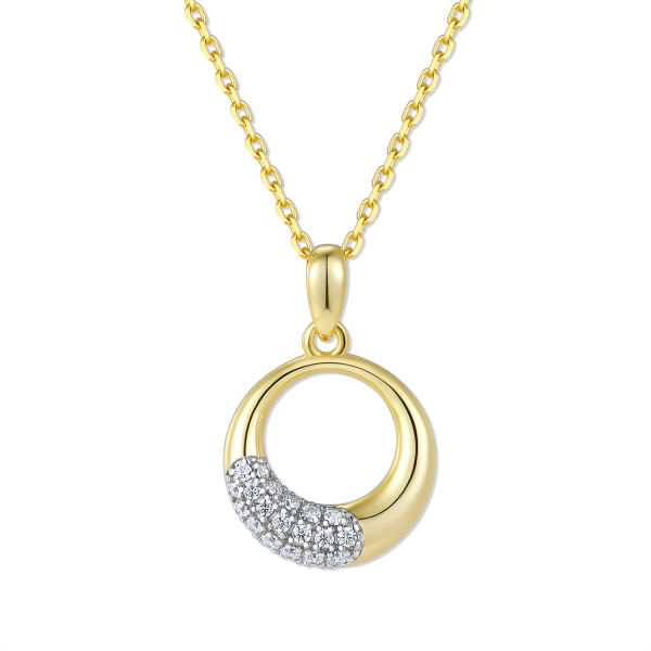 Collier Anhänger Zirkonia Silber 925 vergoldet - Anhänger 12mm rund