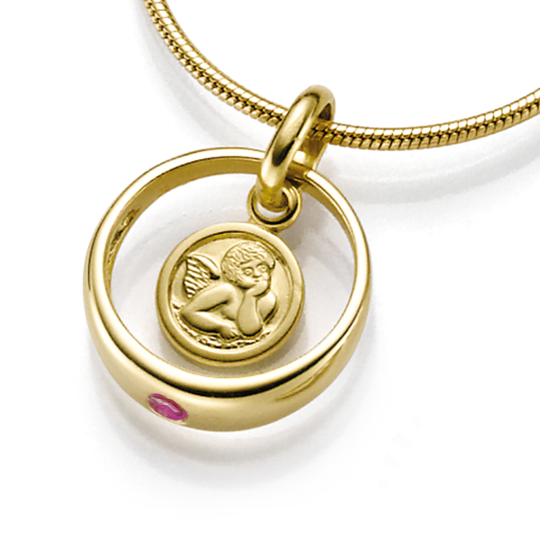 Anhänger Taufring Gold 333 - Engel und Rubin - Ø 12mm