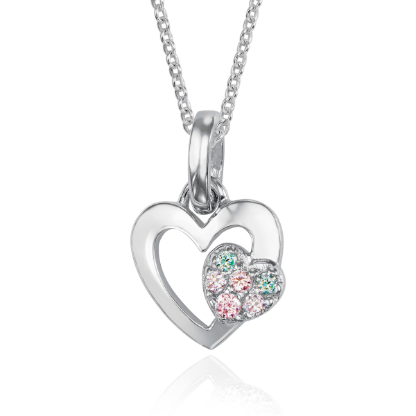 Anhänger Herz Silber 925 rhodiniert - 6 bunte Zirkonia - 9x9mm