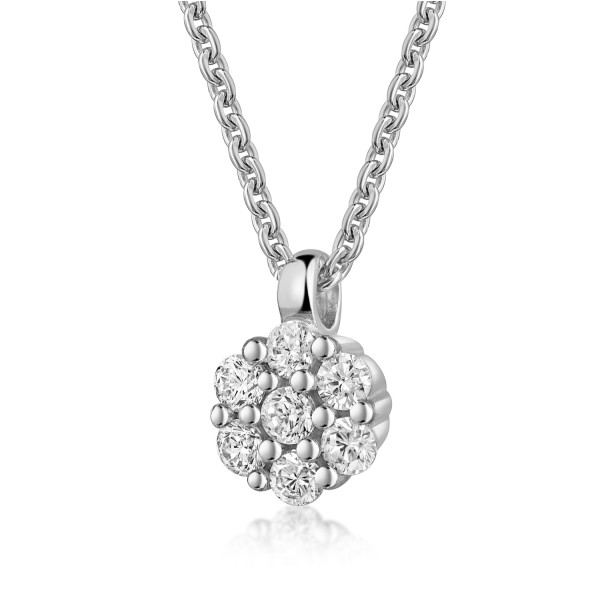 Collier Silber 925 rhodiniert - Anhänger mit 7 Zirkonia - Ø 5,8mm - Recyceltes Silber