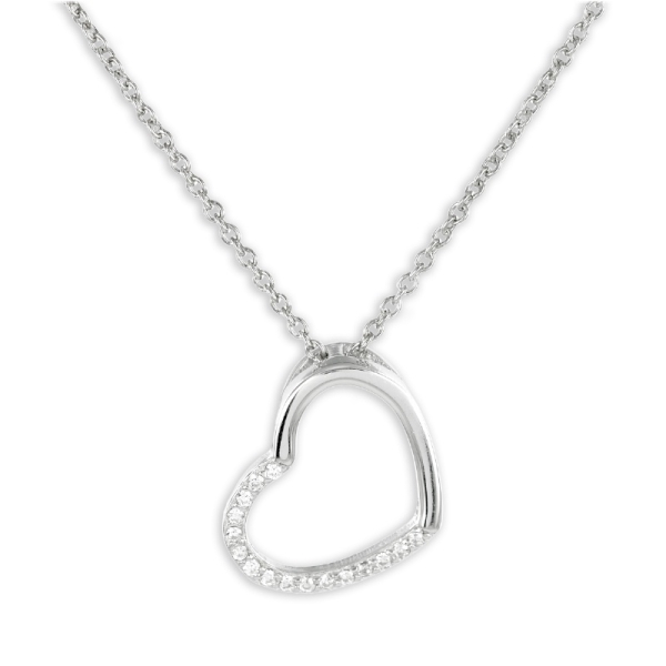 Collier Herz Silber 925 rhodiniert - 16 Zirkonia